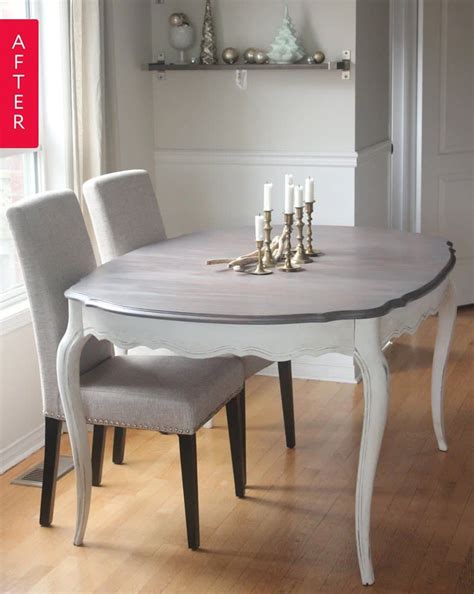 Paint most of the table but let the wood peek out on the bottom half of the legs. Before & After: A Dining Table That's Worth the Work ...