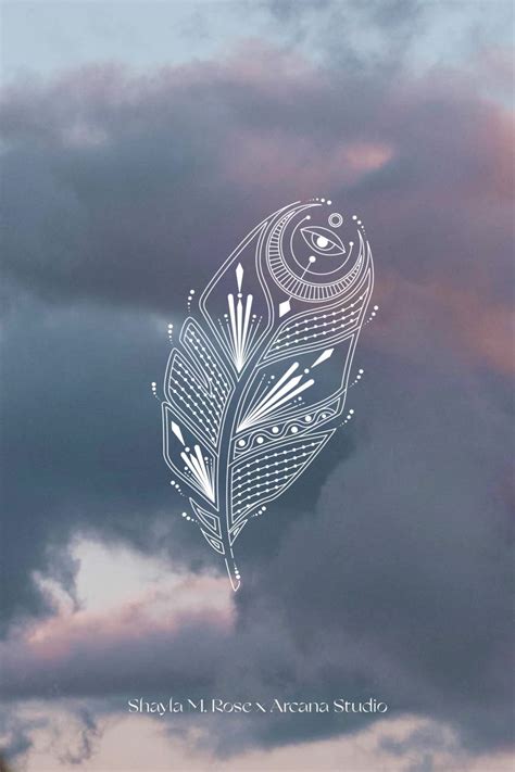 Minimal Line Feather Illustration Dreamy Cloud Background For