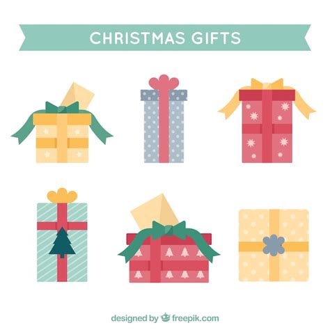 Free Vector Set Of Christmas Gift Boxes In Flat Design