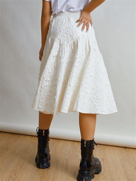 2022 Creased High Waist Midi Skirt White S In Skirts Online Store Best