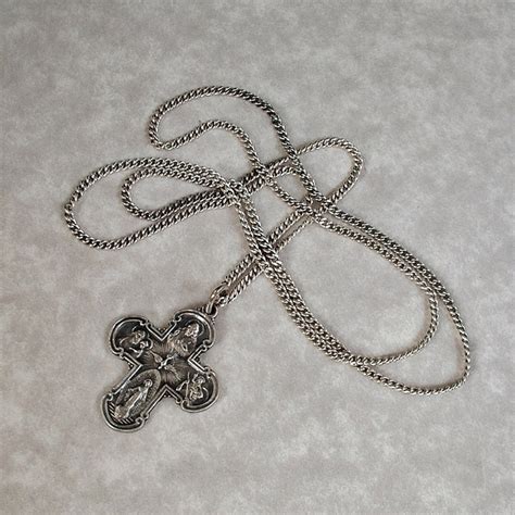 vintage sterling silver four way cross medal sterling chain etsy