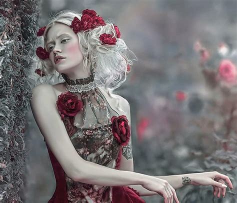 Beauty Red Girl Model Flower White Woman Agnieszka Lorek Hd