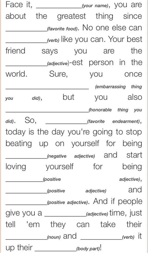 The printable resources below are arranged by type. Self-Esteem Mad Lib. … | worksheets | Pinte…