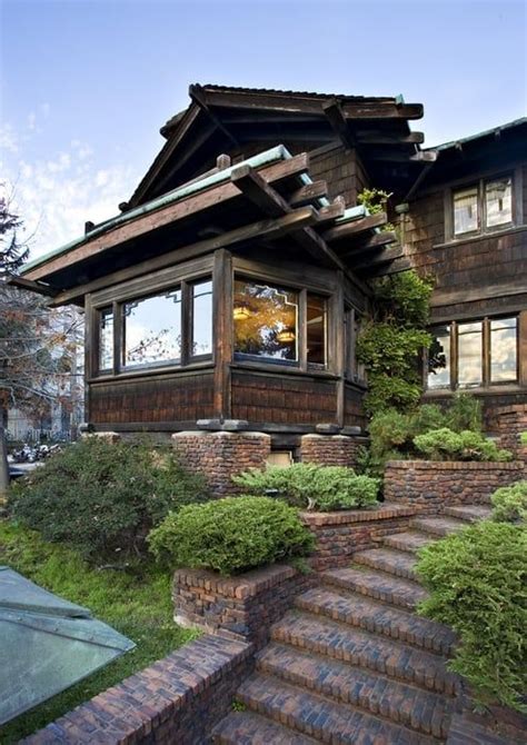 It's all about the architectural details with emphasis on natural materials in the craftsman home. Thorsen House | Craftsman exterior, Craftsman style homes, Shingle style architecture