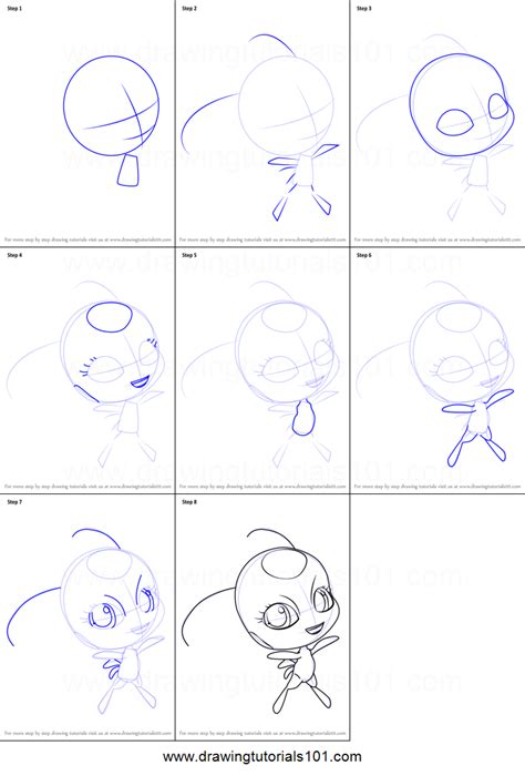 How To Draw Tikki Kwami From Miraculous Ladybug Printable Step By Step