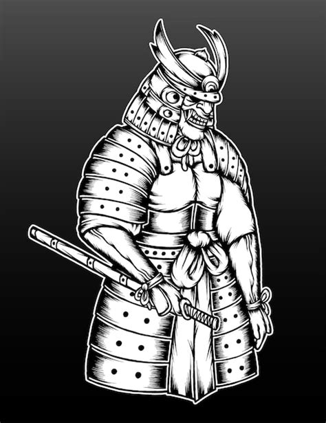 Premium Vector Monochrome Grey Samurai Armor Illustration