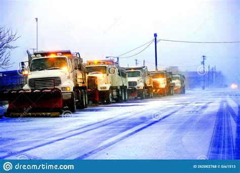Snow Plows In Severe Blizzard Preparing For Storm Stock Photo Image