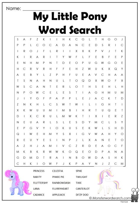 My Little Pony Word Search Monster Word Search