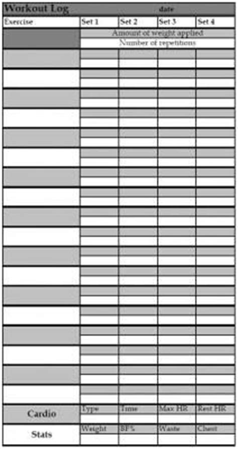 Training worksheet to record gym workouts from Planet