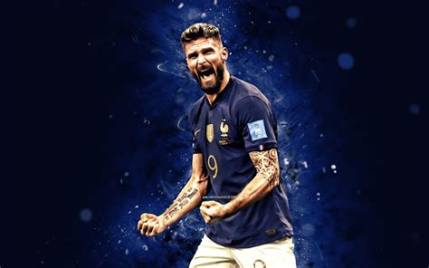 Download Olivier Giroud Qatar 2022 4k Joy Blue Neon Lights France