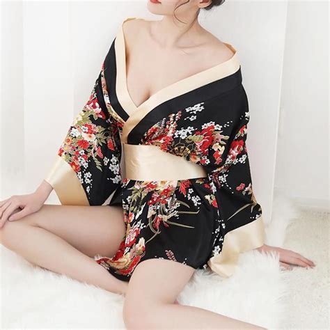 Traditional Brand Women Japanese Kimono Sleepwear Sexy Deep V Neck Kimono Satin Floral