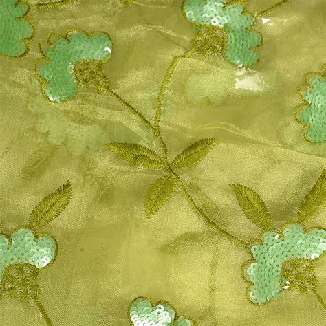 Buy Green Flower Organza Embroidery Fabric 51178