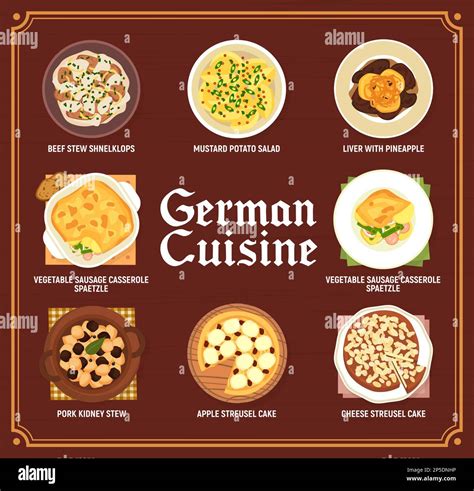 German Cuisine Menu Germany Food Dishes And Meals Vector Restaurant