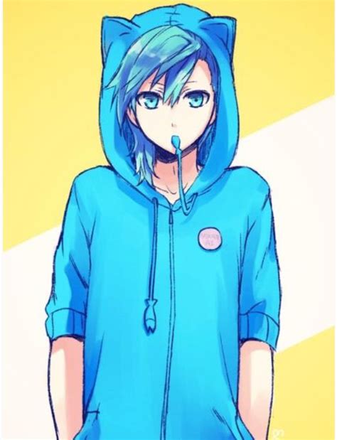 Anime Boy With Blue Hair Eyes And Hoodie Wallpaper Cave