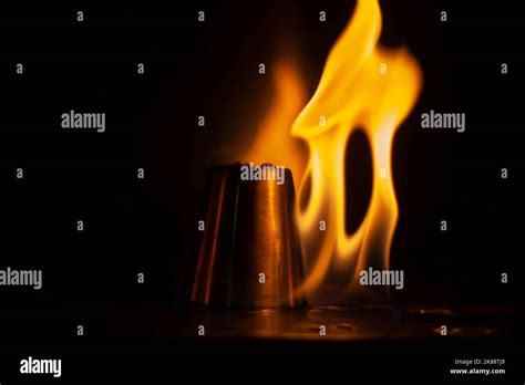 Flames In Dark Tongue Of Fire Ignition Of Alcohol Burning Alcohol On
