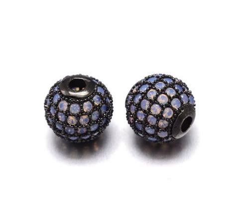 Opalite Gunmetal Tone Cubic Zirconia Beads 12mm Round Golden Age Beads