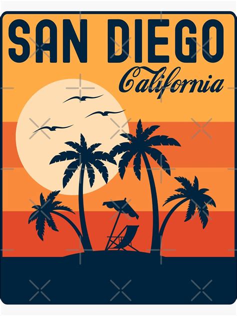 San Diego Beach California Retro Vintage Surfing Typography Sticker