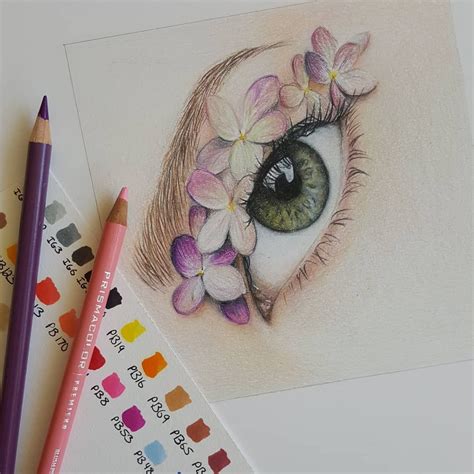 Colorpencil Eye With Some Flowers Art Made By American Artist Haley