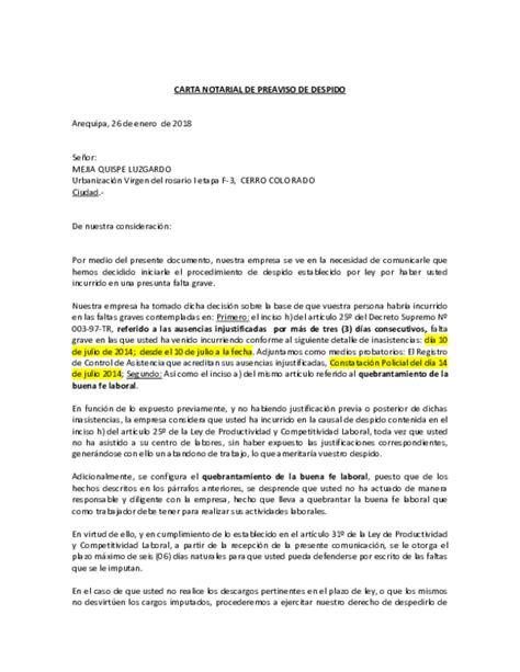 Doc Carta Notarial De Preaviso De Despido Jose Alonso Medina