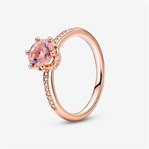 Pink Sparkling Crown Solitaire Ring Rose Gold Plated Pandora Canada