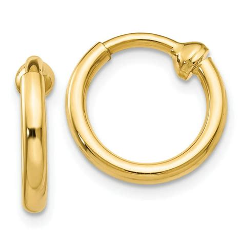 Gemapex 14k Yellow Gold Earring Hoop Womens 10 Mm 2 Non Pierced