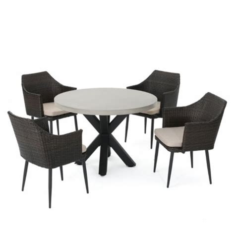 Noble House Nyla 5 Piece Outdoor Wicker Dining Set In Multibrown 1