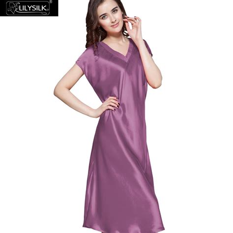 Lilysilk Sleepwear Women Silk Nightgowns Sleepshirts Chinese Pure Heavy Solid V Neck Short