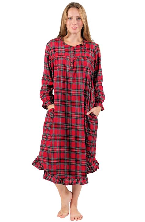 Womens Red Plaid Cotton Flannel Long Nightgown Nyteez