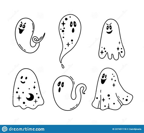 Cute Halloween Ghost Outline Bundle Funny Celestial Ghost Black And