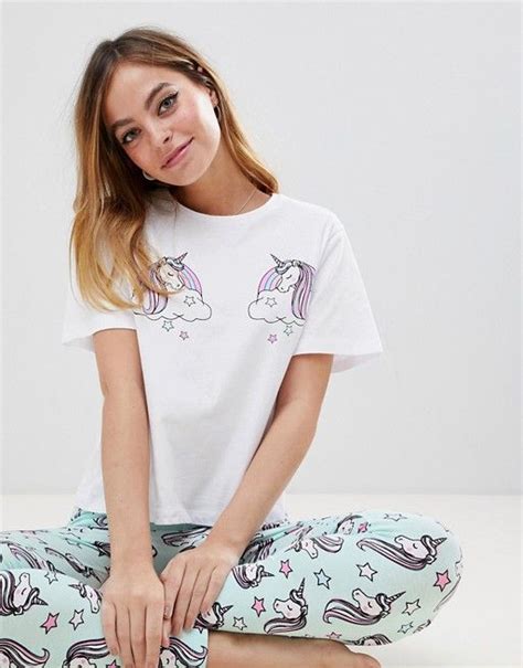 Asos Design Petite Unicorn Pyjama Tee And Legging Set Asos