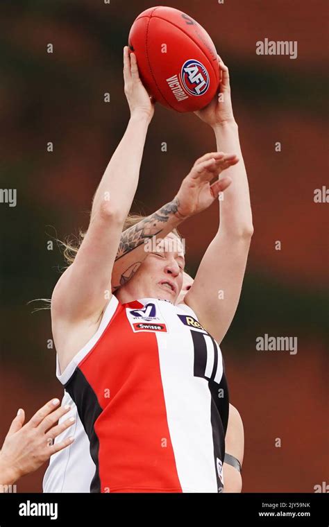 Hannah Stuart Of The Saints Marks The Ball Against Nicole Julian Of Melbourne Uni During The