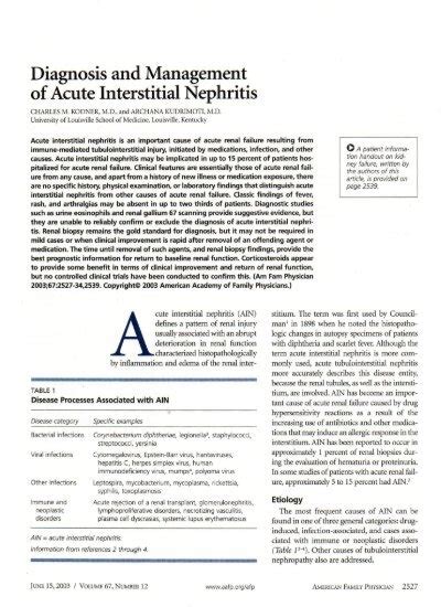 Diagnosis And Management Of Acute Interstitial Nephritis