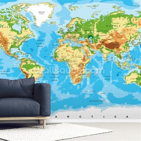 Physical Map Of The World Wallpaper Mural Wallsauce Uk