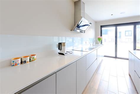 So, now i am thinking we need to do white cabinets. Gloss white & grey handle-less German kitchen with ...