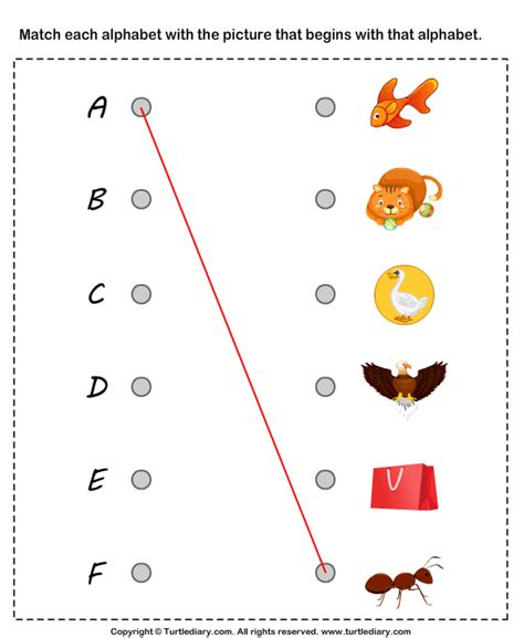 Use in preschool or kindergarten. Matching Letters to Pictures A to F Worksheet - Turtle Diary