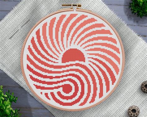 Summer bike with basket in bright colors for cross stitch pattern modern geometric chevron bicycle modern shabby chic funny cute french blue floss: Coral Geometric Cross Stitch Pattern | StitchyLuna