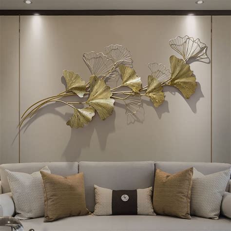 3d Golden Metal Ginkgo Leaves Light Luxury Wall Decor Art Modern