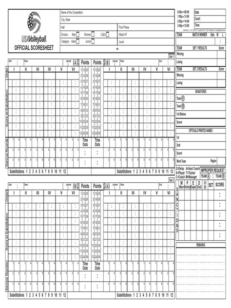 Volleyball Scoresheet Printable
