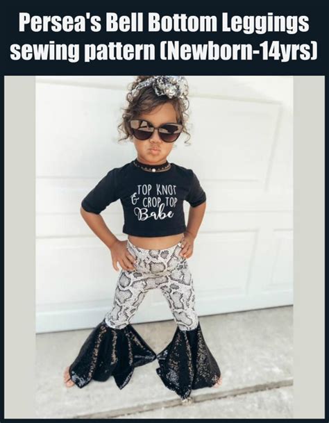 Our blue bell bottom leggings feature a full length bell bottom flare, a high rise elastic waist, ruched detailing, and a drawstring waist tie. Persea's Bell Bottom Leggings sewing pattern (Newborn ...