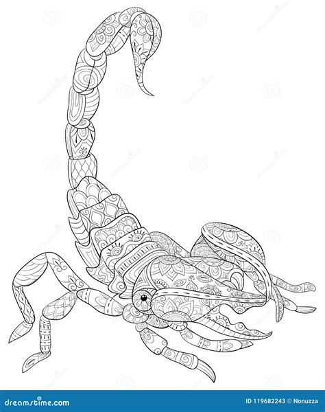 Adult Coloring Book Page A Cute Scorpion For Relaxing Line Art Style