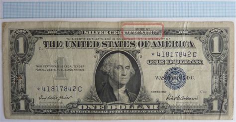 1957 Usa Silver Cert 1 Dollar Banknote Blue Seal Star Note Scarce