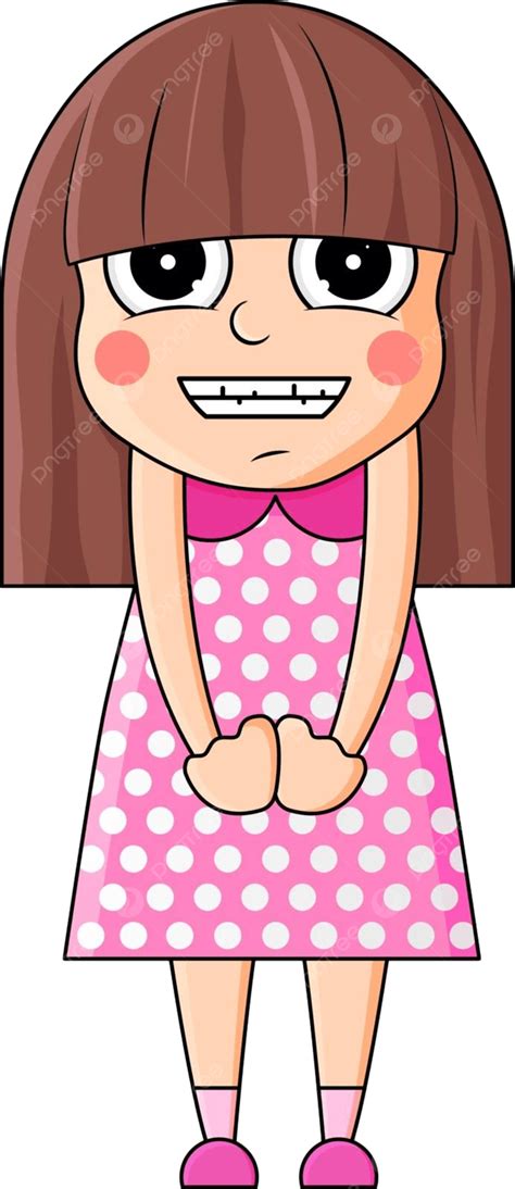 Vector Illustration Of A Mischievous Cartoon Girl Exuding Cuteness Vector Dress Face Bored