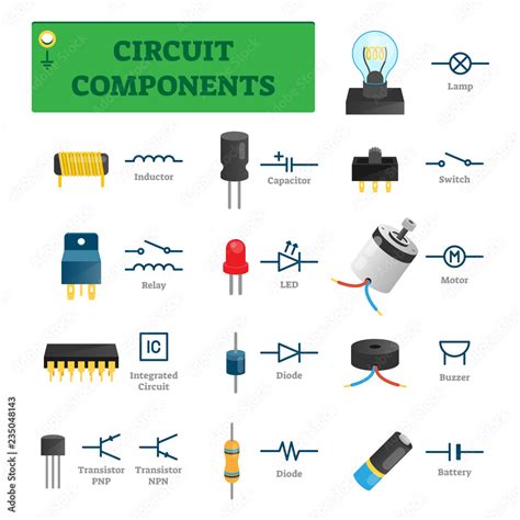 Circuit Components Vector Illustration List With Isolated Electric