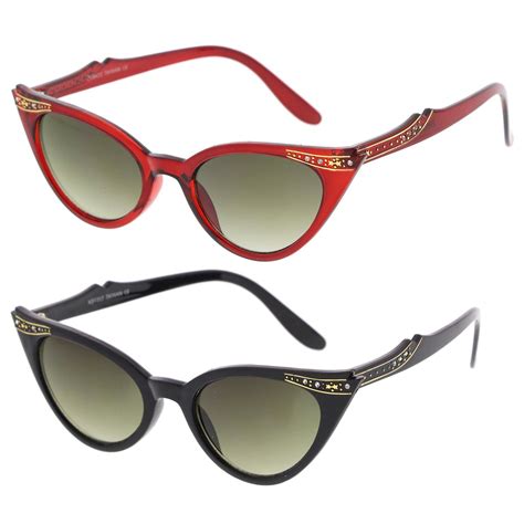 women s retro rhinestone embellished oval lens cat eye sunglasses 51mm exaggerated cat eye