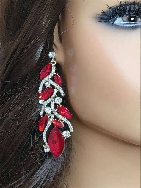 Long Red Dangle Earrings Red Teardrop Earrings Bridesmaids Etsy