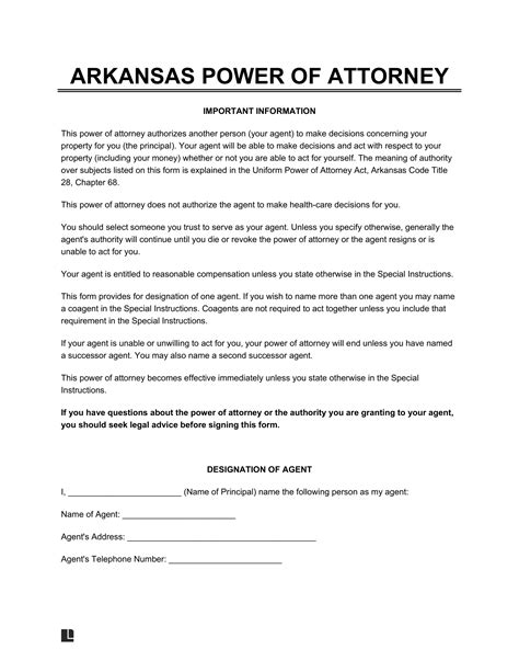 Free Arkansas General Power Of Attorney Form Pdf And Word