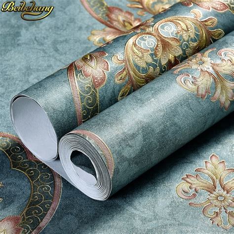 Beibehang Vintage Green Damascus Sculpture Wallpaper Retro European