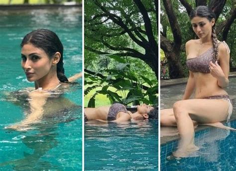 Mouni Roy Looks Stunning In A Brown Bikini As She Poses By The Pool