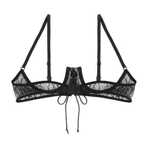 Sexy Women 2pcs See Through Lingerie Set Open Cup Bra Top With