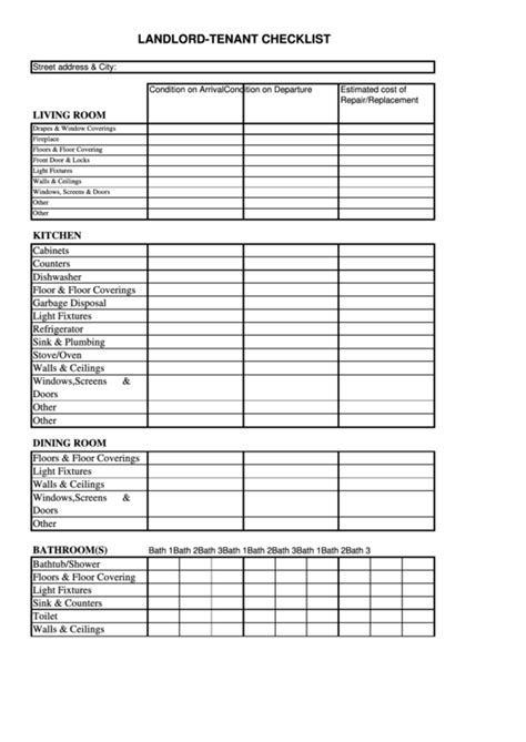 Landlord Tenant Checklist Template Printable Pdf Download
